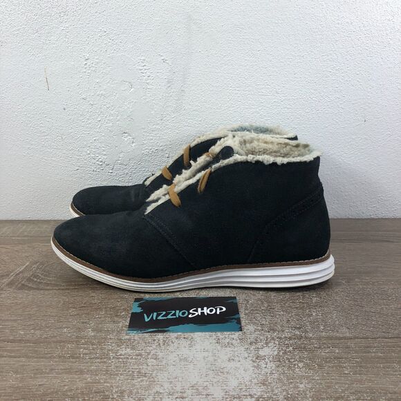 Cole Haan Grand.OS Shearling Suede Black Ankle Chukka Boots Women's 8 B W04129 - Picture 3 of 8